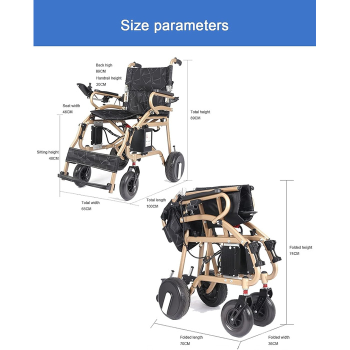 Електричне інвалідне крісло, легке розбірне крісло колісне, розбірне електричне крісло колісне, пульт дистанційного керування, 300 Вт, мідний сердечник, подвійний двигун, повністю автоматичний