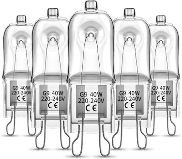 Галогенна лампа для духовки Bonlux G9 40 Вт, теплий білий, 2700 К, капсульна лампа з можливістю затемнення, 230 В, термостійка, 300 C, лампа з цоколем для духовок і мікрохвильових печей (5 упаковок)