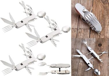 Ніж для кемпінгу Semptec Urban Survival Technology набір із 3 предметів, що складається з 14 складних столових приборів та кишенькових ножів з нержавіючої сталі (столові прибори для виживання, мультистоловий набір)