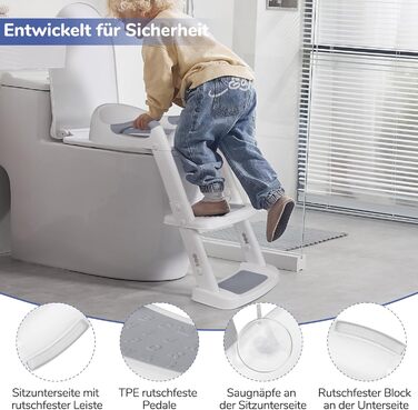 Дитяче сидіння для унітазу DEANIC зі сходами, горщик із драбинкою та ПУ, сидіння для унітазу для дітей від 1 до 7 років, сидіння д