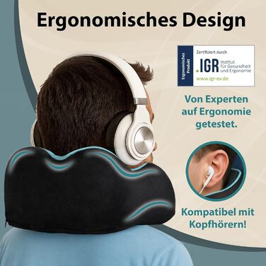 Зручна подушка для шиї FLOWZOOM для літака та автомобіля - Регульована подушка для шиї з піни з ефектом пам&39яті з гнучкими застібками-кнопками для підтримки 360, дихаючий чохол, який можна прати - У комплекті сумка - Чорний 2.2. Зручний - Чорний