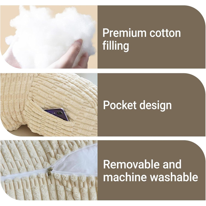 Подушка для читання для ліжка та дивана, подушка для читання з опорою для зап&39ясть, підлокітниками та опорою для спини, подушка для спини ліжка для відпочинку, розслаблення, читання, роботи за ноутбуком, перегляду телевізора (бежева)