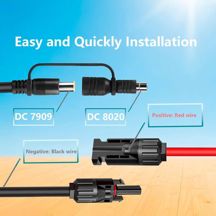 Кабель сонячної розетки на DC 8 мм з адаптером DC 7909 - 8020, кабель сонячної зарядки 14AWG, сумісний з Jackery Explorer 240/1000/2000 Pro Plus, Bluetti EB70/EB3A/AC200MAX, електростанцією Anker 535/555 (5 м).