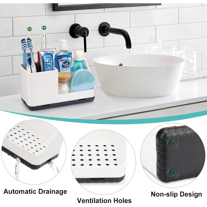 Тримач для зубної щітки для органайзера для ванної кімнати, тримач для електричної зубної щітки зі зливним отвором, знімний органайзер для зубної щітки для ванної кімнати, кухні та сімї (білий)