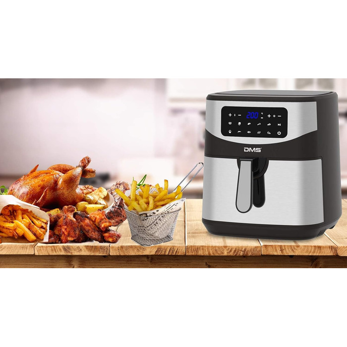 Аерофритюрниця DMS XXXL 7 літрів Фритюрниця Духова шафа Гриль з гарячим повітрям Кухонна плита Без жиру та олії включаючи 10 програм і цифровий сенсорний дисплей 1800 Вт Таймер ВЧ-7С
