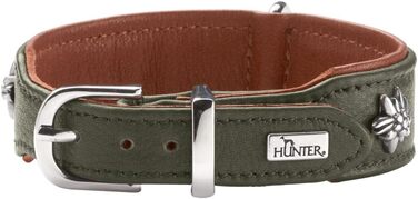 Нашийник для собак HUNTER Мюнхен, колір зелений/коньяк, шкіра, вишукані деталі в традиційному стилі, м'який та міцний, дбайливий до шерсті, розкішний, екологічно чистий, стійкий, виготовлено в Німеччині, розмір 32 зелений/коньяк 32