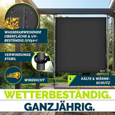 Вертикальна маркізка tillvex із затискачем та ручним приводом, свердління не потрібне Розсувна та непрозора ширма для забезпечення конфіденційності Вертикальна маркізка для балкона, тераси, саду Всепогодна штора для забезпечення конфіденційності (Антрацит