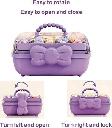 Організатор для гумок для волосся з ручкою, органайзер для дитячих шпильок для волосся, органайзер для дівчаток, 3-ярусна скринька для зберігання дитячих аксесуарів для волосся, для швейного приладдя, аксесуарів для волосся (фіолетовий)
