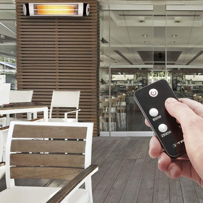 Інфрачервоний обігрівач для тераси TROTEC IR 2570 S Теплова потужність 850 Вт / 1650 Вт / 2500 Вт Окремостоячий пристрій, настінний монтаж, включаючи пульт дистанційного керування, з функцією таймера