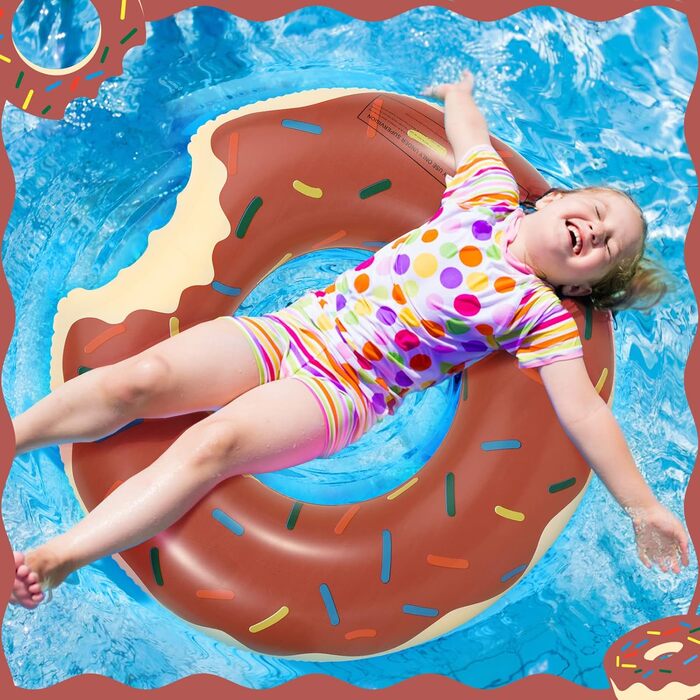 Надувне кільце для плавання, кільце для плавання Bitten Donut, надувний матрац, складне кільце, літня водна іграшка, поплавок для басейну, озеро, рожево-коричневий, 76 см, 2 Pack