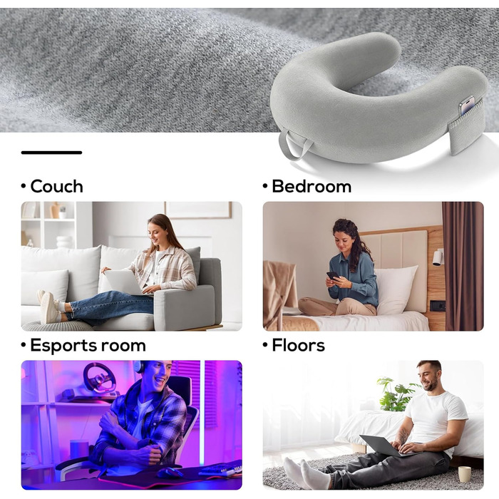 Подушка для ігор та читання з боковими кишенями для зберігання подушка для колін для дорослих, губчаста ігрова подушка для читання на колінах для сидіння на ліжку/дивані/підлозі (сіра)