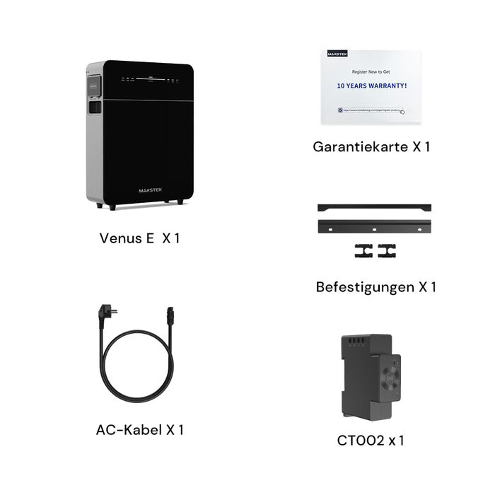Балконна електростанція Marstek Venus E 3.0 з накопичувачем система накопичення енергії змінного струму з лічильником, 0 ПДВ, 5,12 кВтгод LFP, 2,5 кВт фотоелектричних панелей вхід/вихід, можливість розширення до 15,36 кВтгод, Plug&Play 5120 Втгод лічильни