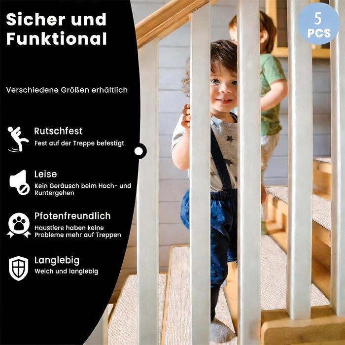 Сходинки для сходів 17 x 70 см, самоклеючі та протиковзкі, м&39який ворс, можна різати, багаторазові, 5 самоклеючих внутрішніх сходинок, килимове покриття для сходів для дітей та людей похилого віку, D