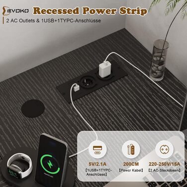 Г-подібний письмовий стіл Devoko з 4 тканинними шухлядами, двосторонній кутовий стіл з 2 розетками та 2 USB-портами, Г-подібний комп&39ютерний стіл для домашнього офісу, чорний, 140x80 см