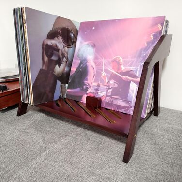 Бамбуковий тримач для платівок, стильний дизайн стільця, вміщує до 80 12-дюймових платівок, елегантне місце для зберігання платівок, підставка для компакт-дисків та журналів, підставка для книг (коричнева)