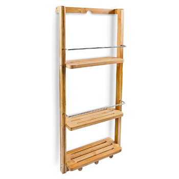 Поличка для ванної кімнати, 3 полиці, 3 гачки, бамбук, В х Ш х Г приблизно 70 х 28,5 х 10 см, для підвішування, поличка для ванної