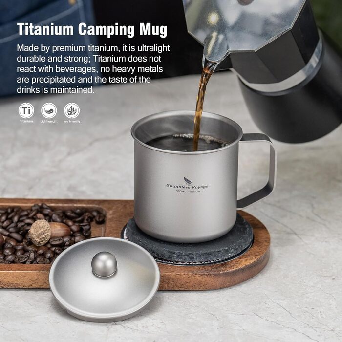 Мл титанова кемпінгова кружка з кришкою, легка дорожня чашка для кави та чаю, портативна, міцна, одношарова кружка для пиття для походів, походів з рюкзаком, пікніків, приготування їжі на свіжому повітрі Ti3023D, 360