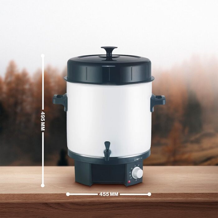 Машина для гарячих напоїв і консервації Clatronic 2в1 з ємністю бака 25 л Горщик для консервації, наприклад, глінтвейну або пуншу Глінтвейн з емаллю та вбудованим зливним краном 1800 Вт EKA 3338 Одномісний