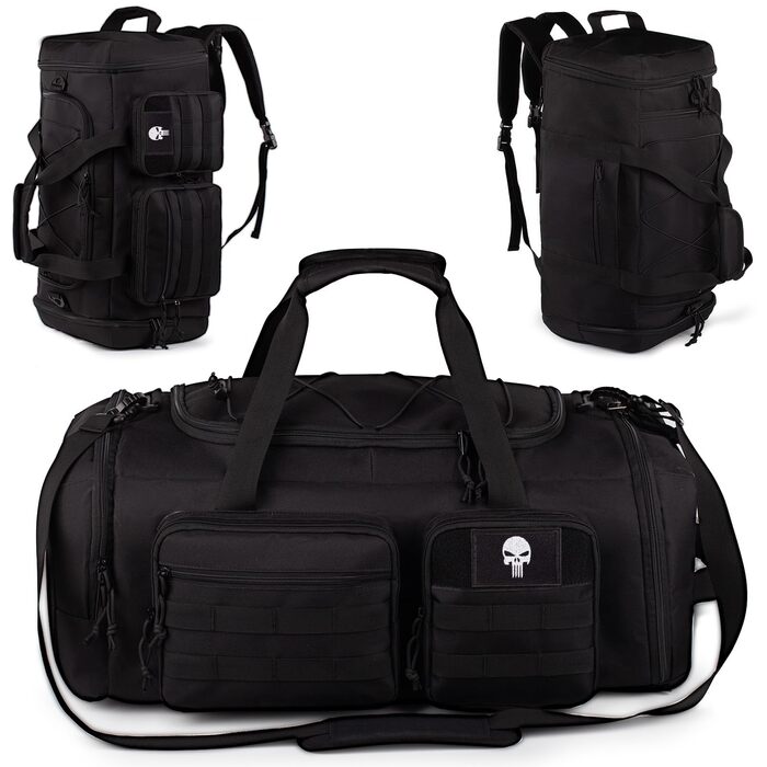 Тактична спортивна сумка для чоловіків, велика спортивна дорожня сумка 3-в-1 об&39ємом 70 літрів з відділенням для взуття, водонепроникний дорожній рюкзак для чоловіків та жінок, сумка для вихідних та ночівлі з відділенням для вологих речей. Розмір Чорний