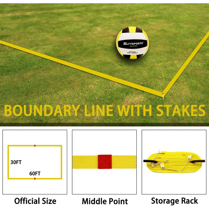 Професійний портативний комплект волейбольної сітки LFYSPORTS (з регульованою висотою, маркерами рахунків, м'ячем та граничними лініями), для пляжу та заднього двору