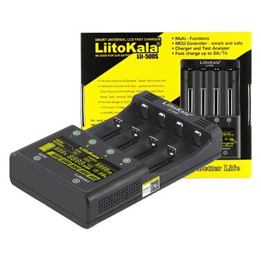 Зарядний пристрій LiitoKala Lii-500S для акумуляторів 18650, швидкий зарядний пристрій з РК-дисплеєм та сенсорним керуванням, зарядний пристрій на 4 слоти для акумуляторів типу АА з адаптером 12 В 3 А для літій-іонних, AA, AAA, Ni-MH, Ni-CD акумуляторів 1