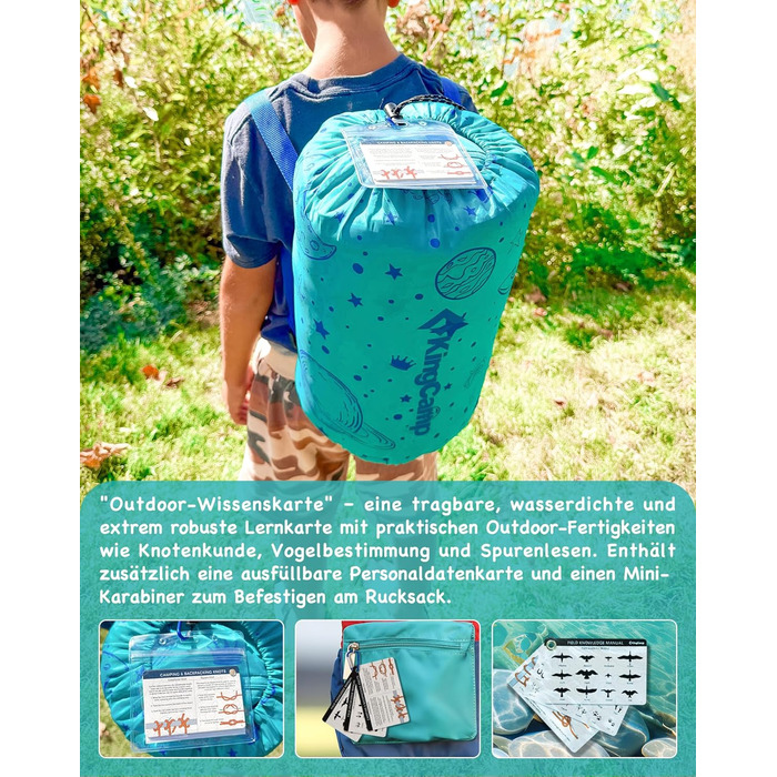 Дитячий фланелевий спальний мішок KingCamp, легкий, водонепроникний та компактний, зимовий спальний мішок, 4-сезонний спальний мішок-ковдра, аксесуар для кемпінгу, підходить для дітей зростом до 140 см, комфорт 7C, блакитне регулювання довжини