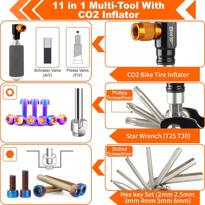 Інструменти для велосипеда MatyKit для накачування CO2 та комплект ключів із заліза