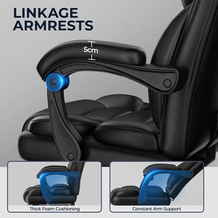 Ергономічне офісне крісло Yaheetech, крісло керівника з підставкою для ніг, письмове крісло з адаптивними підлокітниками, висока спинка, регульована висота, для офісу, чорне