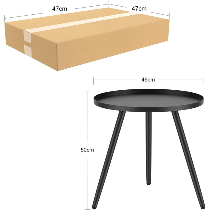Металевий журнальний столик, 46 x 50 см, сучасний круглий диван-столик для вітальні, чорний, практична тумбочка для спальні