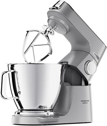 Кухонний комбайн Kenwood Titanium Chef Baker XL KVL85.004SI з вбудованими вагами, чашею 7 л, блендером та набором насадок (вінчик, гак, міксер), 1200 Вт, сріблястий