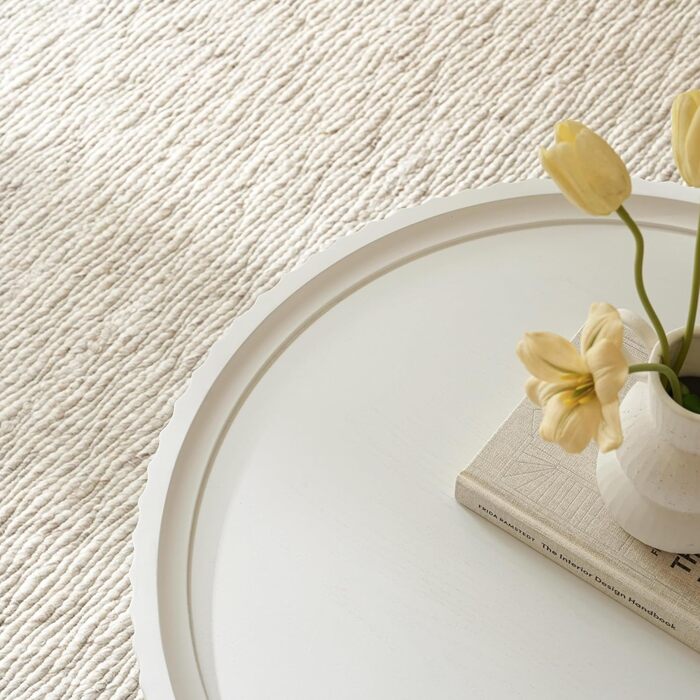 Круглий журнальний столик, круглий стіл для вітальні з ребристим дизайном, журнальний столик у формі гриба розміром 7038 см, журнальний столик з білої сосни для вітальні, спальні та балкону (білий)