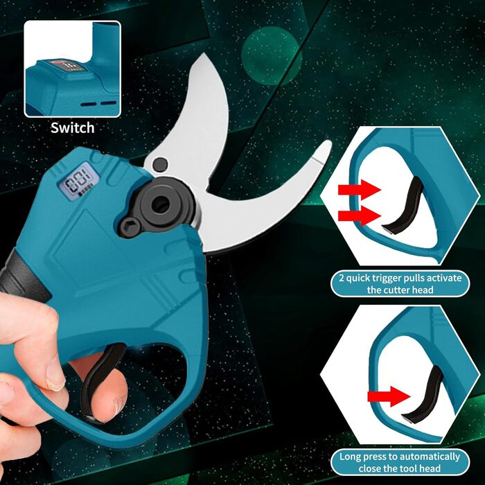 Професійні акумуляторні сучкорізи, сумісні з акумуляторами Dewalt 18V (акумулятор не входить до комплекту), з РК-дисплеєм та імпортними сталевими лезами SK5. Для гілок, кущів та стовбурів.