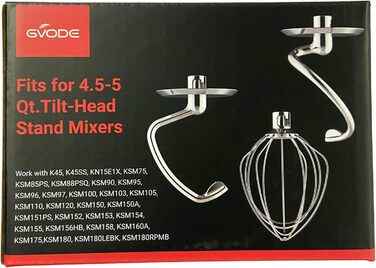 Заміна гачка для тіста GVODE для мішалки Kitchenaid, гачок для тіста K45DH для міксера Kitchenaid 4.5-5 QT з нахиленою головкою, насадка для тіста з нержавіючої сталі Можна мити в посудомийній машині