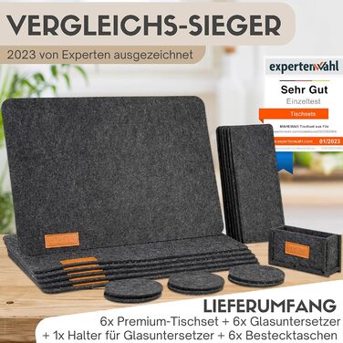 Набір з 6 фетрових скатертин преміум-класу з 6-ма скляними підставками тримачем та 6-ма нековзними пакетами для столових приборів,