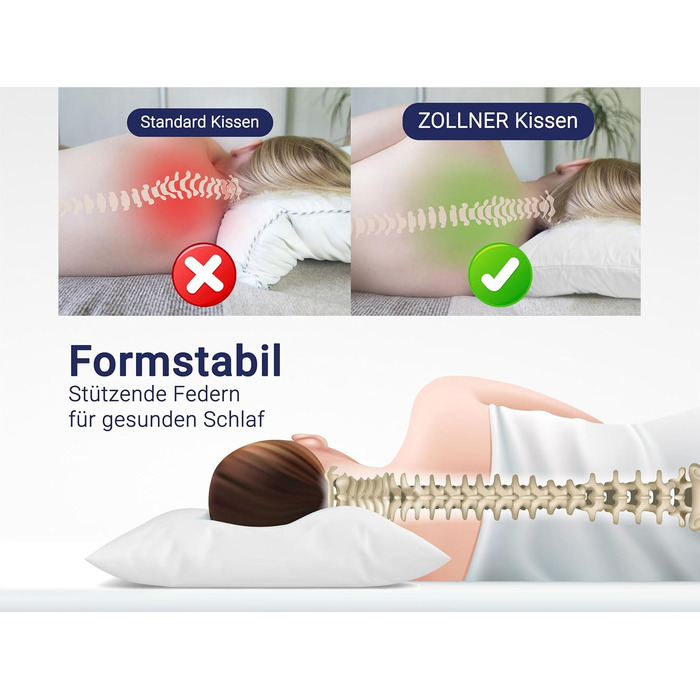 Пухова подушка ZOLLNER - Виготовлено в Німеччині - Наповнювач 100 пір&39я - Чохол з високоякісної бавовни - Можна прати при температурі до 60C - 70x90 см - Готельна якість 70 x 90 см Білий