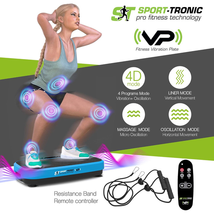 Вібраційна пластина SportTronic Professional 3D Rocker Vibration Technology, XXL Площа 68 х 38 см, в т.ч. Тренувальні ремінці та пульт дистанційного керування червоний