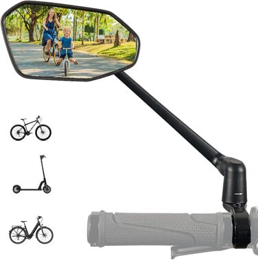 Лівостороннє велосипедне дзеркало REEZER RS3 з надзвичайно великою дзеркальною поверхнею - Регульоване на 360 велосипедне дзеркало для керма електровелосипеда та електросамоката - Дзеркало заднього виду, сумісне з усіма моделями - ЛІВОРУЧЕ