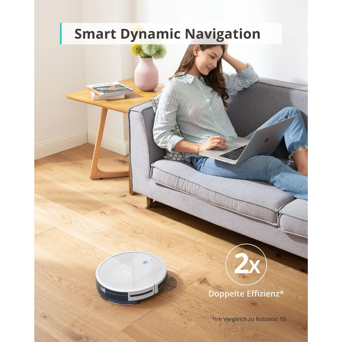 Робот-пилосос eufy з функцією прибирання, RoboVac G10 Hybrid, Smart Dynamic Navigation, 2-в-1 пилосос і робот-пилосос, потужність всмоктування 2000 Па, самозарядка (білий) (відремонтований), підлоги