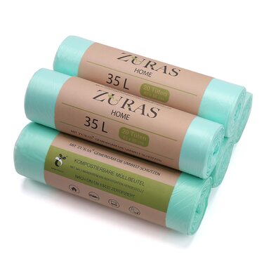 Компостовані пакети для сміття об&39ємом 35 літрів, 100 шт. Компостовані, біорозкладні пакети для сміття, виготовлені з рослинних матеріалів, сертифіковані та перевірені за стандартом DIN EN 13432, стійкі до розривів та водонепроникні.