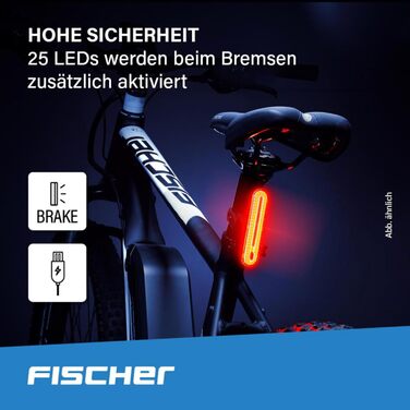 Комплект освітлення для велосипеда Fischer 80/40/20 люкс, комплект ліхтарів на батарейках, стоп-сигнал, передній та задній ліхтарі, з батарейками та функцією заряджання через USB, 3 функції освітлення, захист від бризок згідно з IP44, схвалено StVZO