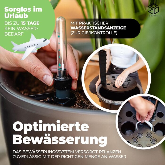 Великий квітковий горщик ZOD для зовнішнього та внутрішнього використання, горщик для квітів із автополивом та підставка для рослин, горщик для гідропоніки (кімнатний та кашпо), срібний, 10 л, 35x35x34 см