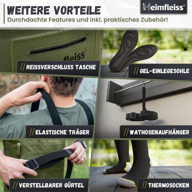 Чоловічі водонепроникні вейдерси з чобітьми Heimfleiss Унісекс нейлонові рибальські штани з аксесуарами Нековзні рибальські штани для риболовлі або чищення ставка Вейдерси, Штани для ставка, Рибальські штани, Розмір взуття 45, Зелені