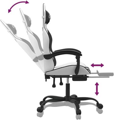 Ігрове крісло з підставкою для ніг, крісло для ПК, ігрове крісло, крісло для геймерів, крісла для домашнього офісу, крісла для ігор, комп&39ютерне крісло, крісло для PlayStation, біла та чорна штучна шкіра
