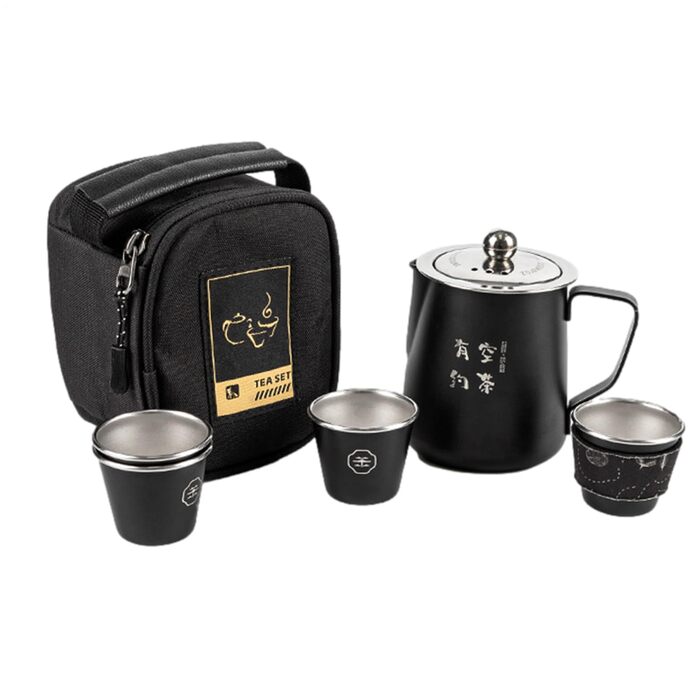 Набір для чаю в дорозі Нержавіючий набір для чаювання для дорослих Жаростійкі чашки, похідна плитка, 4 чашки для пікніка, барбекю та подорожей