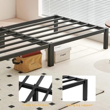 Каркас ліжка, що збирається без інструментів, 90 x 200 см з рейковою основою, міцний металевий каркас, пружинний матрац не потрібен, безшумне, односпальне ліжко, чорний колір