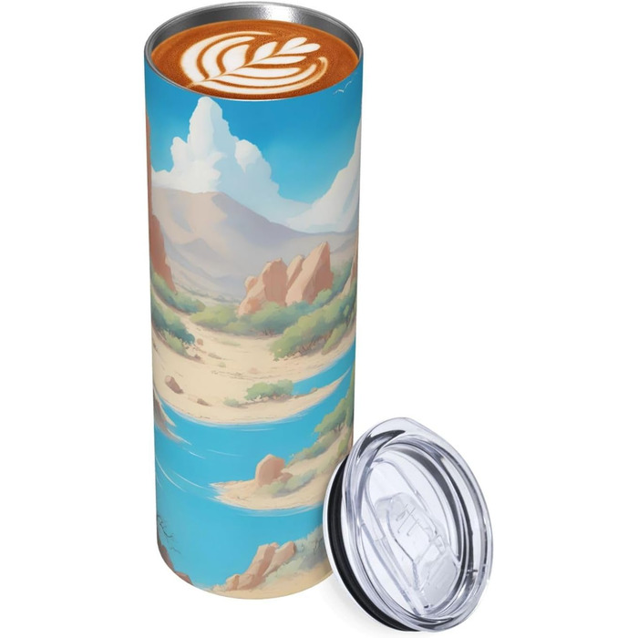 Кухоль з прямою трубочкою, 590 мл, дизайн оазис у пустелі, дорожній кухоль з принтом, підходить для кемпінгу, офісу та дому