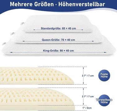 Плоска подушка з натурального латексу, ультратонка подушка для тих, хто спить на животі, тонка латексна подушка допомагає зняти тиск, ідеальна упаковка (розмір Queen (72407 см))