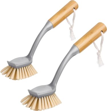 Радіальна щітка для миття посуду MR.SIGA з довгою бамбуковою ручкою, вбудованим скребком, щітка для чищення сковорідок, каструль і