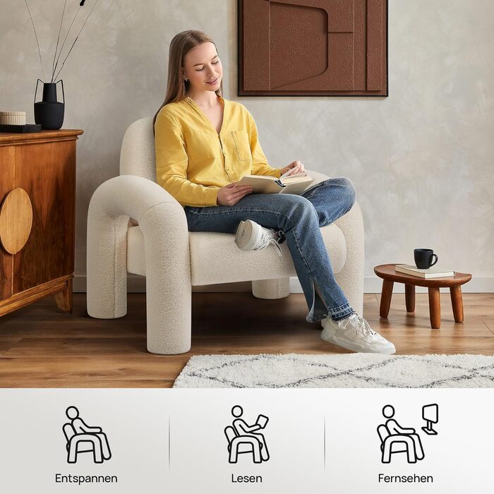 Крісло Lia, крісло для відпочинку, одномісний диван у букле - одномісне крісло, м&39яке крісло, диван до 120 кг - елегантне крісло, диван-гойдалка, крісло-реклайнер для вітальні, спальні в білому кольорі