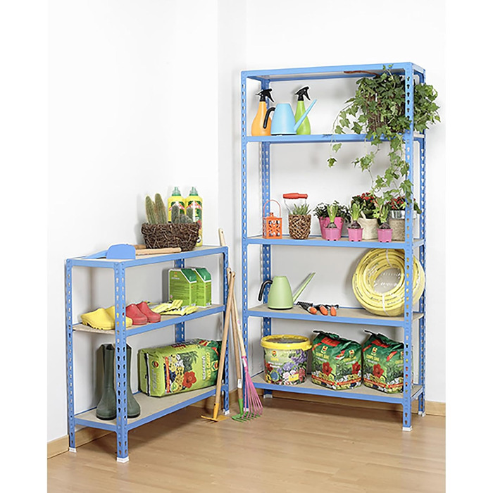 Стелаж Simon Rack для важких умов експлуатації, 1000x1100x400 мм, вантажопідйомність до 200 кг, 3 регульовані полиці, панелі МДФ, підвальний стелаж, стелаж для зберігання, синій/дерев&39яний - Simonclick синій/дерев&39яний 1000x1100x400